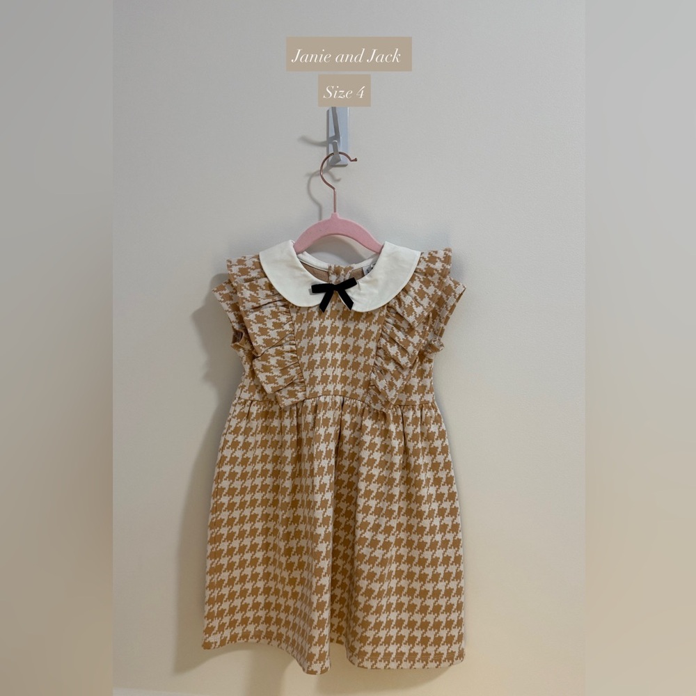 Janie and Jack Tan and White Houndstooth Dress